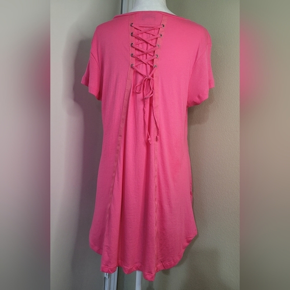 OSO Casual Knit Cotton Short Sleeve Lace-up Back Trapeze Top, Size Large - Picture 3 of 5